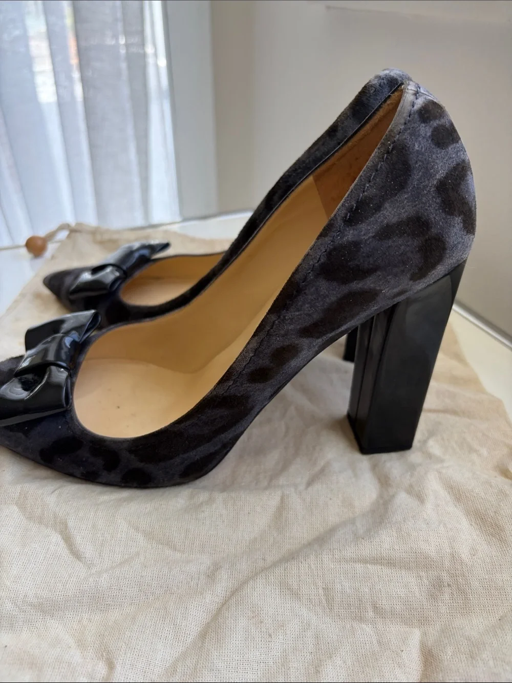 kate spade Gray Velvet Pointed Toe Pumps with Patent Bow